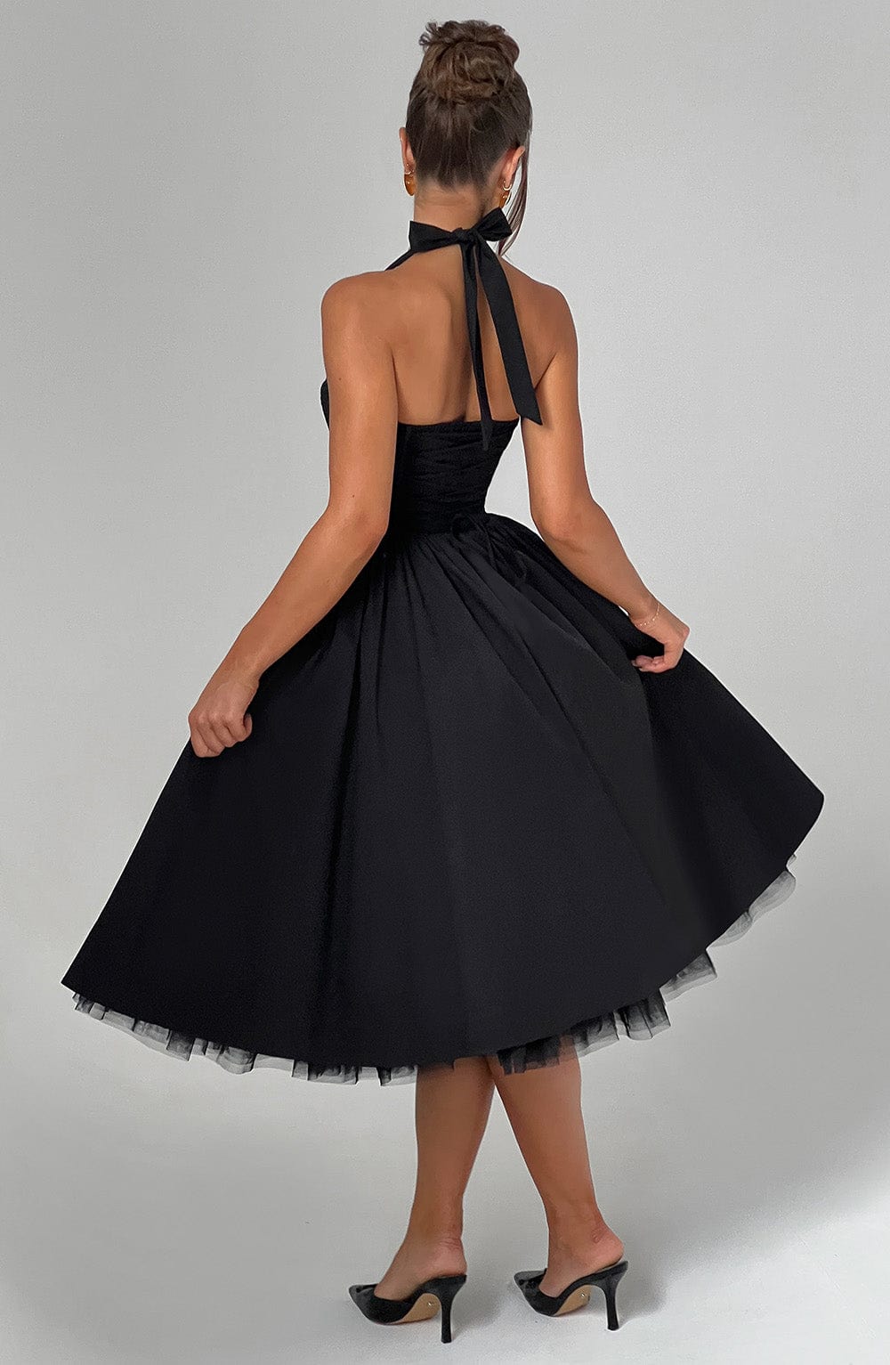 Halcyon | Halter Neck Open Back Midi Wedding Guest Dress