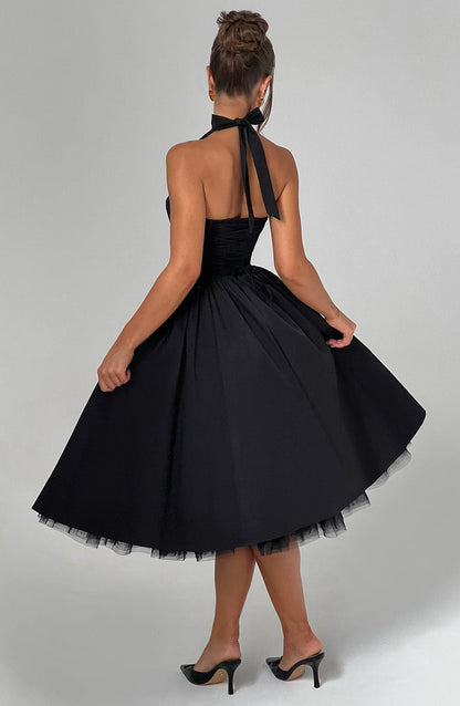 Halcyon | Halter Neck Open Back Midi Wedding Guest Dress