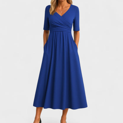 Serenya | A-Line Midi Dress with V-Neck