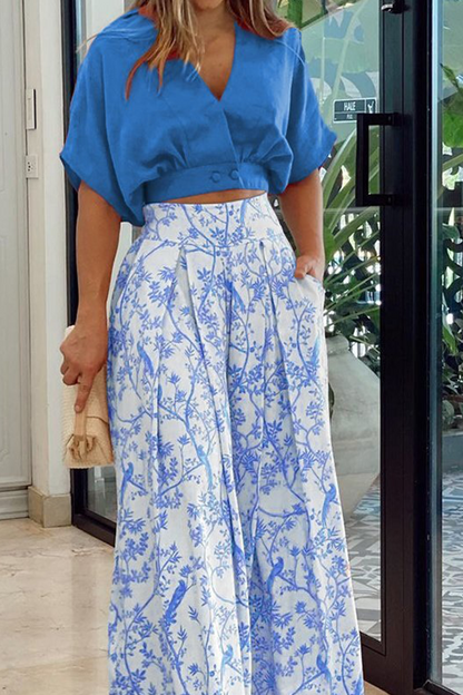 Gisèle | Satin Puff Sleeve Cropped Top & Palazzo Pants Set
