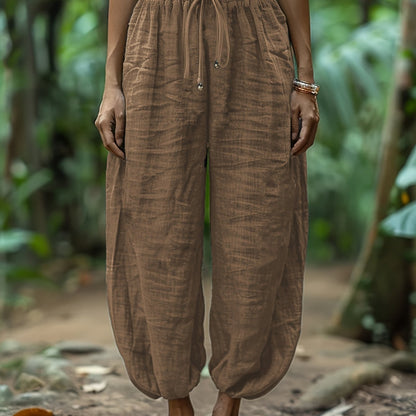 Drawstring lantern trousers, styled view