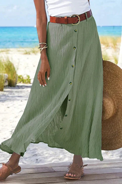 Juliette | High Waisted Button Front Maxi Skirt