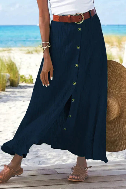 Juliette | High Waisted Button Front Maxi Skirt