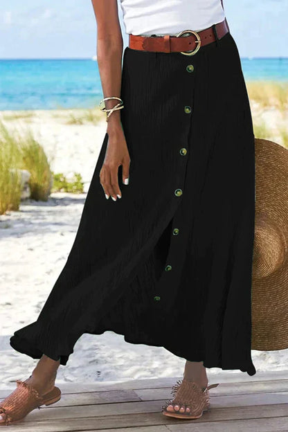 Juliette | High Waisted Button Front Maxi Skirt
