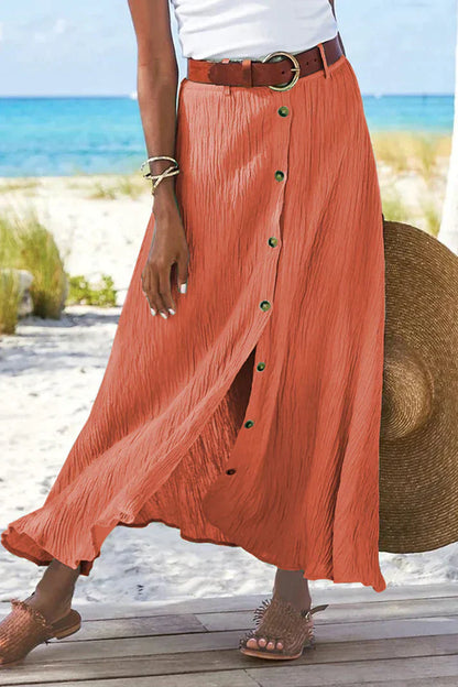 Juliette | High Waisted Button Front Maxi Skirt