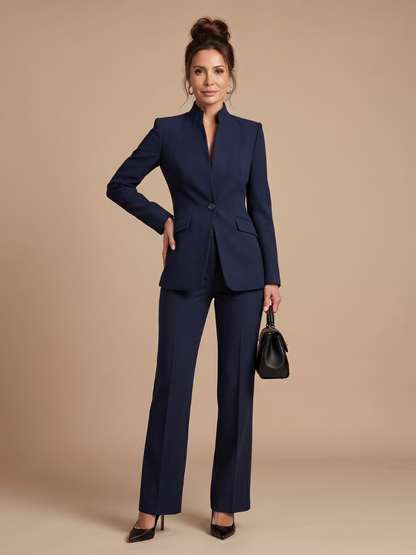 Sigrun stand-collar blazer and flared pant suit set view 12