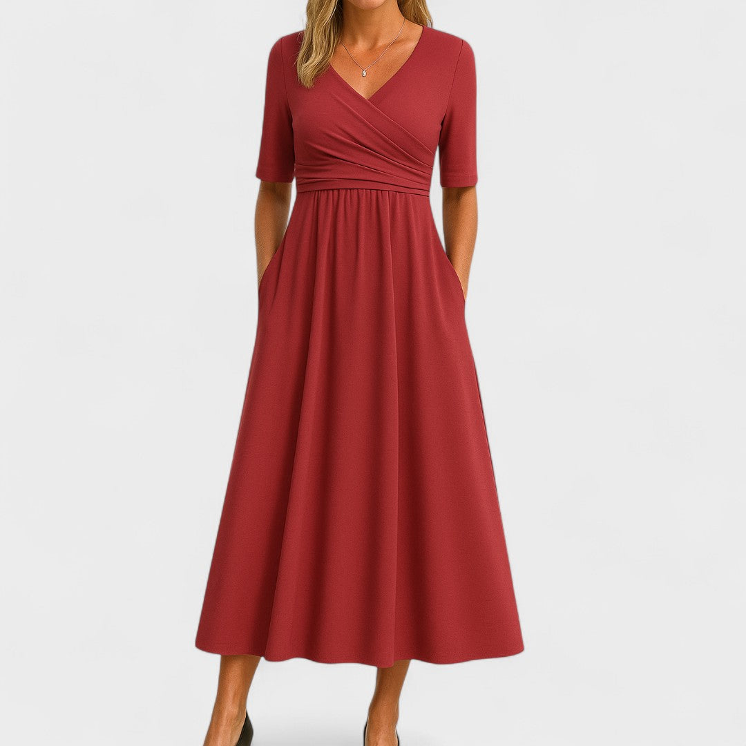 Serenya | A-Line Midi Dress with V-Neck