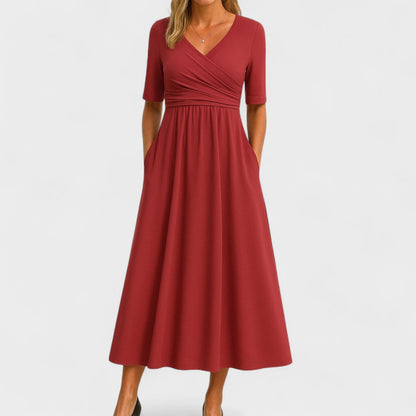 Serenya | A-Line Midi Dress with V-Neck