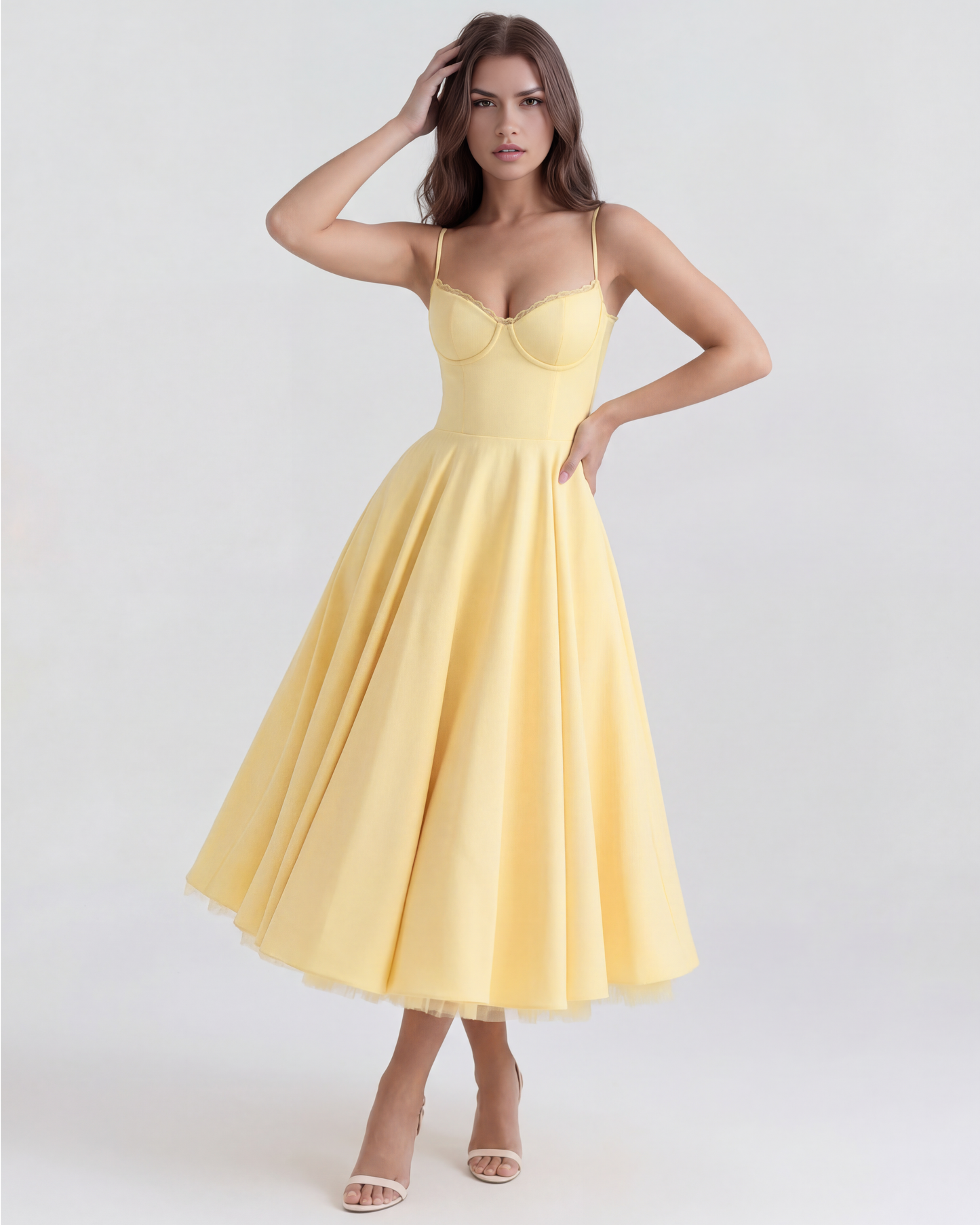 Nadine | Sweetheart Neckline Boned Tulle Midi Wedding Guest Dress