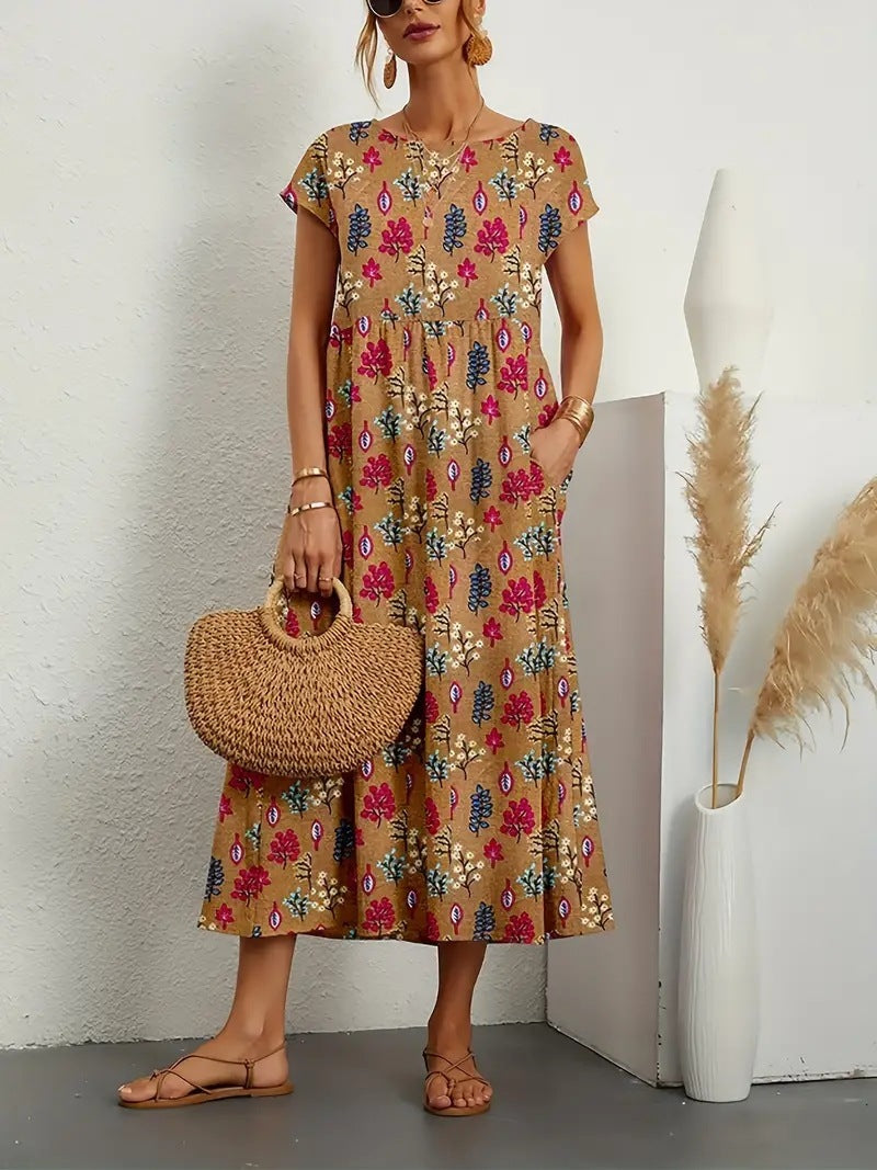 Doriane | Floral Midi Dress with Pockets