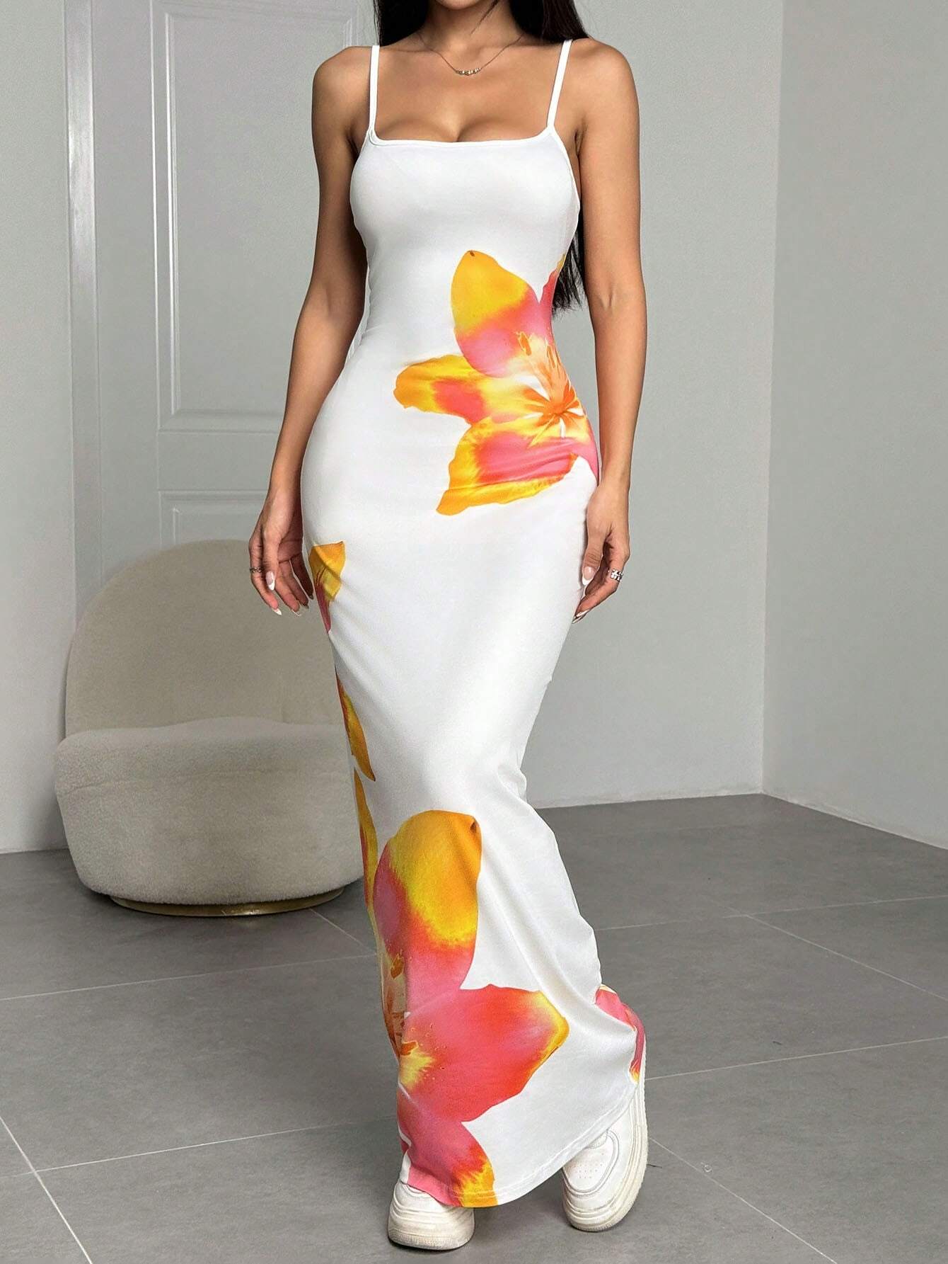 Garance | Floral Spaghetti Strap Maxi Dress
