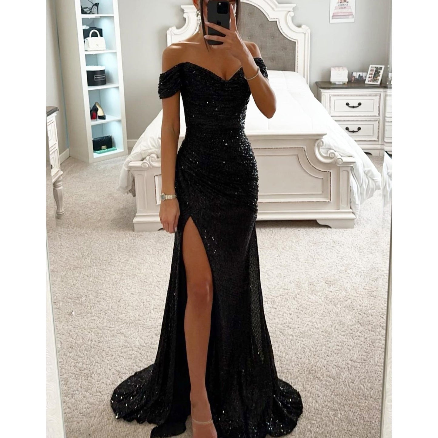 Solaria | Off Shoulder Sequin Summer Maxi Dress