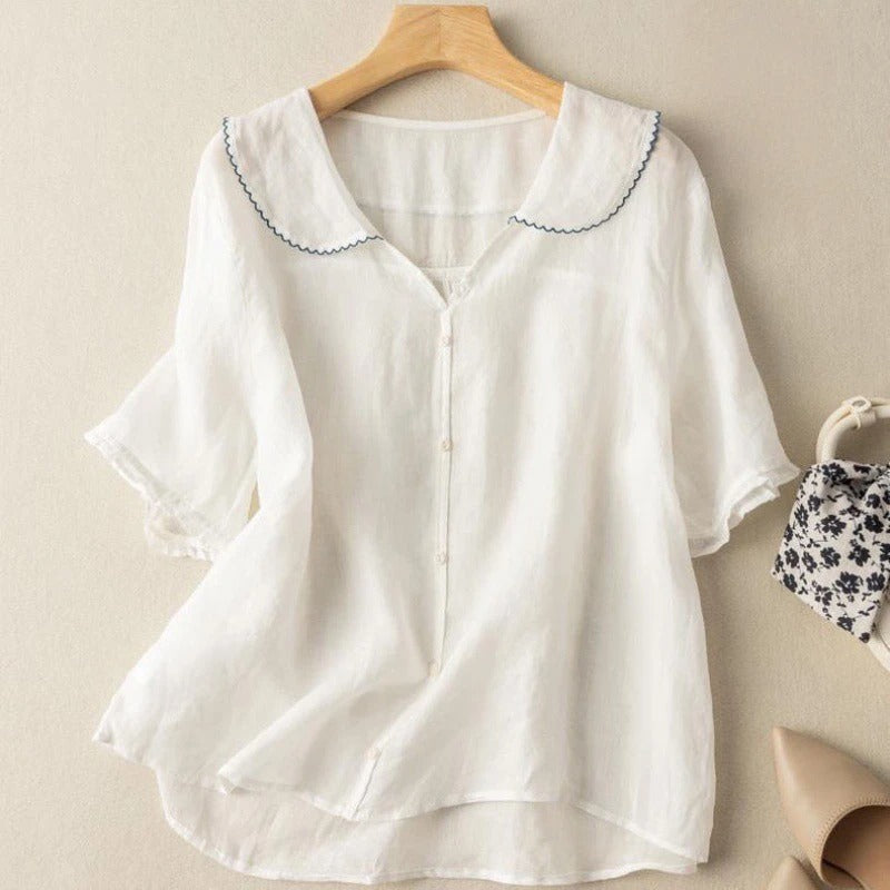 Christine | Classic Button Scallop Collar Blouse