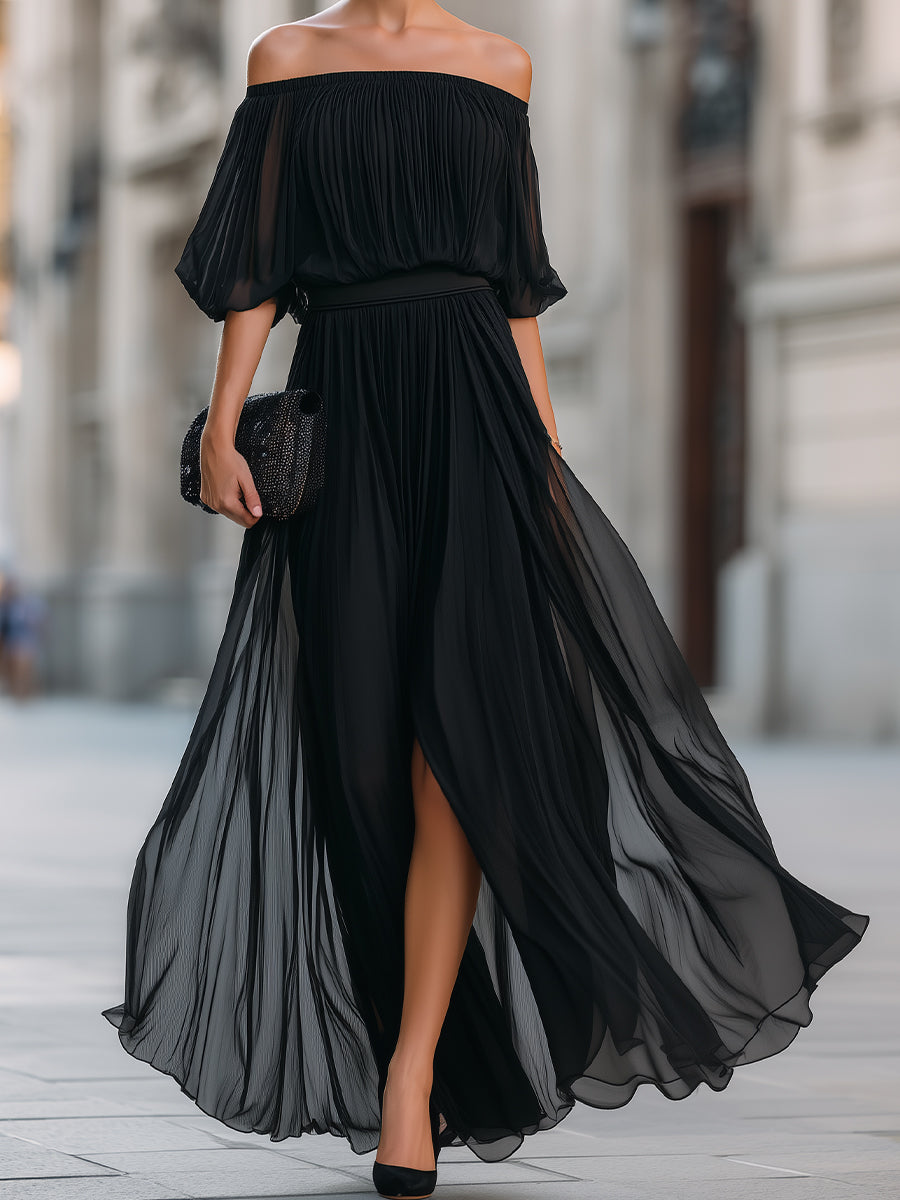Off-shoulder maxi dress, close detail