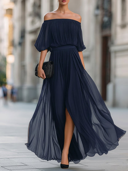 Off-shoulder pleated maxi dress, additional view