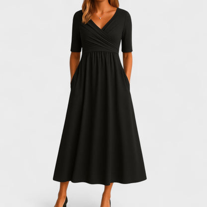 Serenya | A-Line Midi Dress with V-Neck