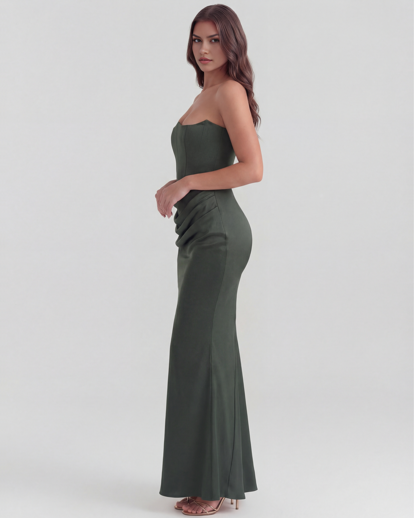 Lucile | Boned Corset Stretch Crepe Maxi Wedding Guest Dress