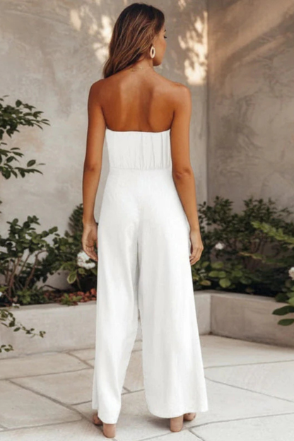 Oriane | Strapless Bandeau Top & High Waist Wide Leg Trousers Set