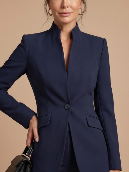 Sigrun stand-collar blazer and flared pant suit set view 13