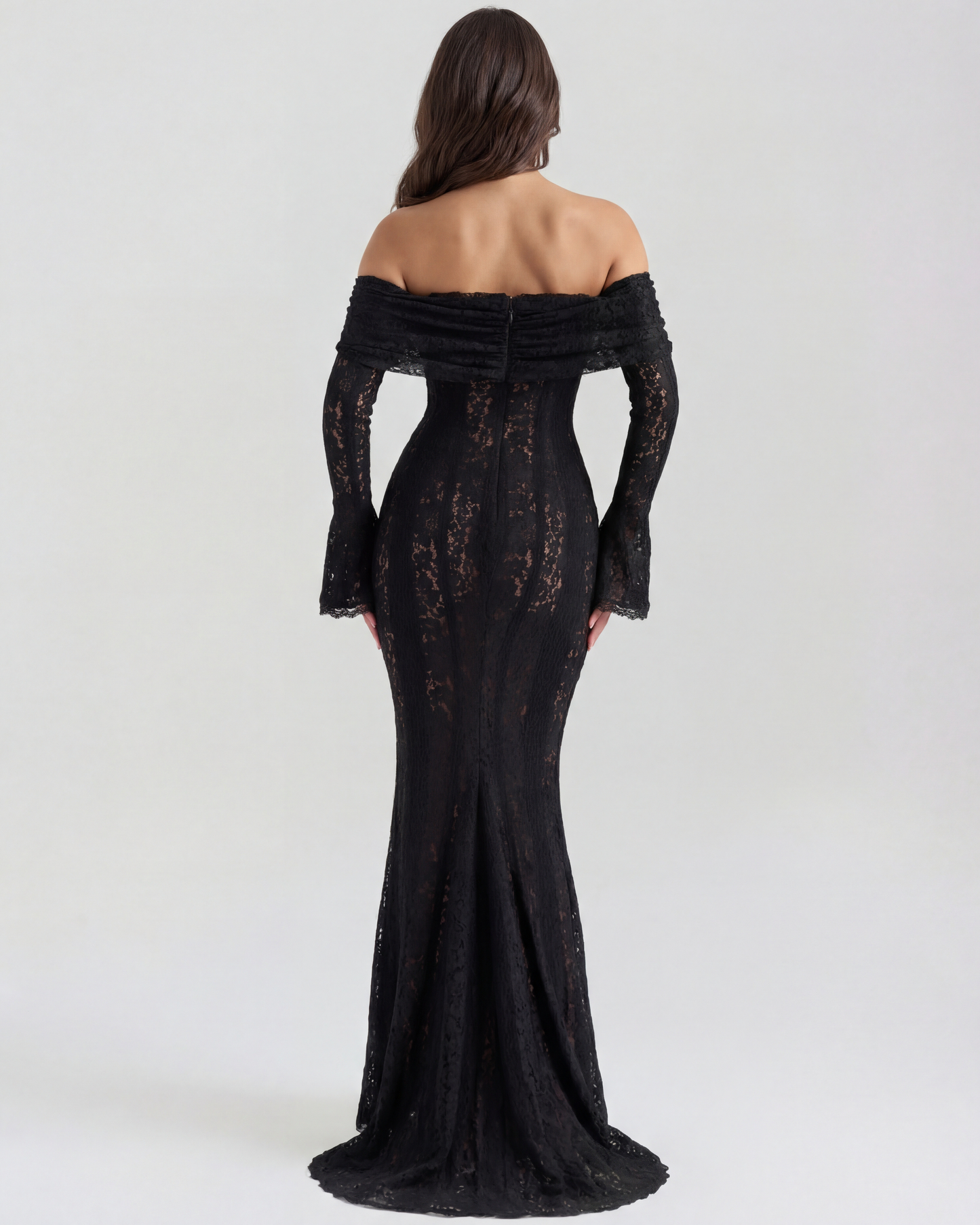 Marielle | Off-Shoulder Floral Lace Godet Maxi Wedding Guest Dress