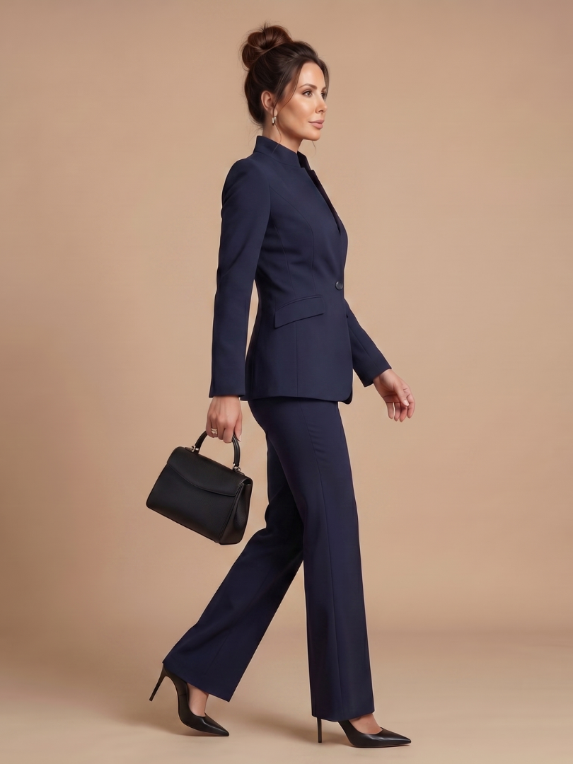 Sigrun stand-collar blazer and flared pant suit set view 14