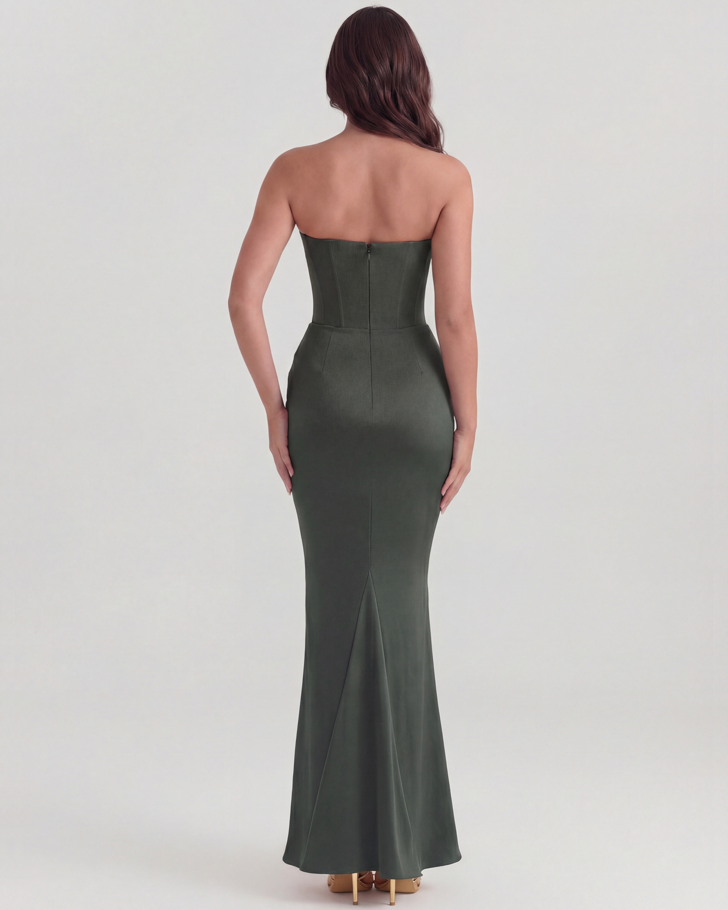Lucile | Boned Corset Stretch Crepe Maxi Wedding Guest Dress