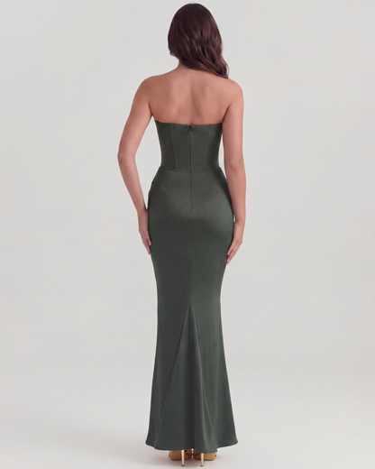 Lucile | Boned Corset Stretch Crepe Maxi Wedding Guest Dress