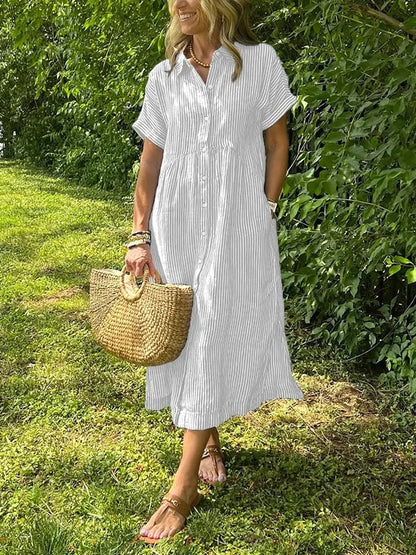 Vertical stripe button-front midi dress