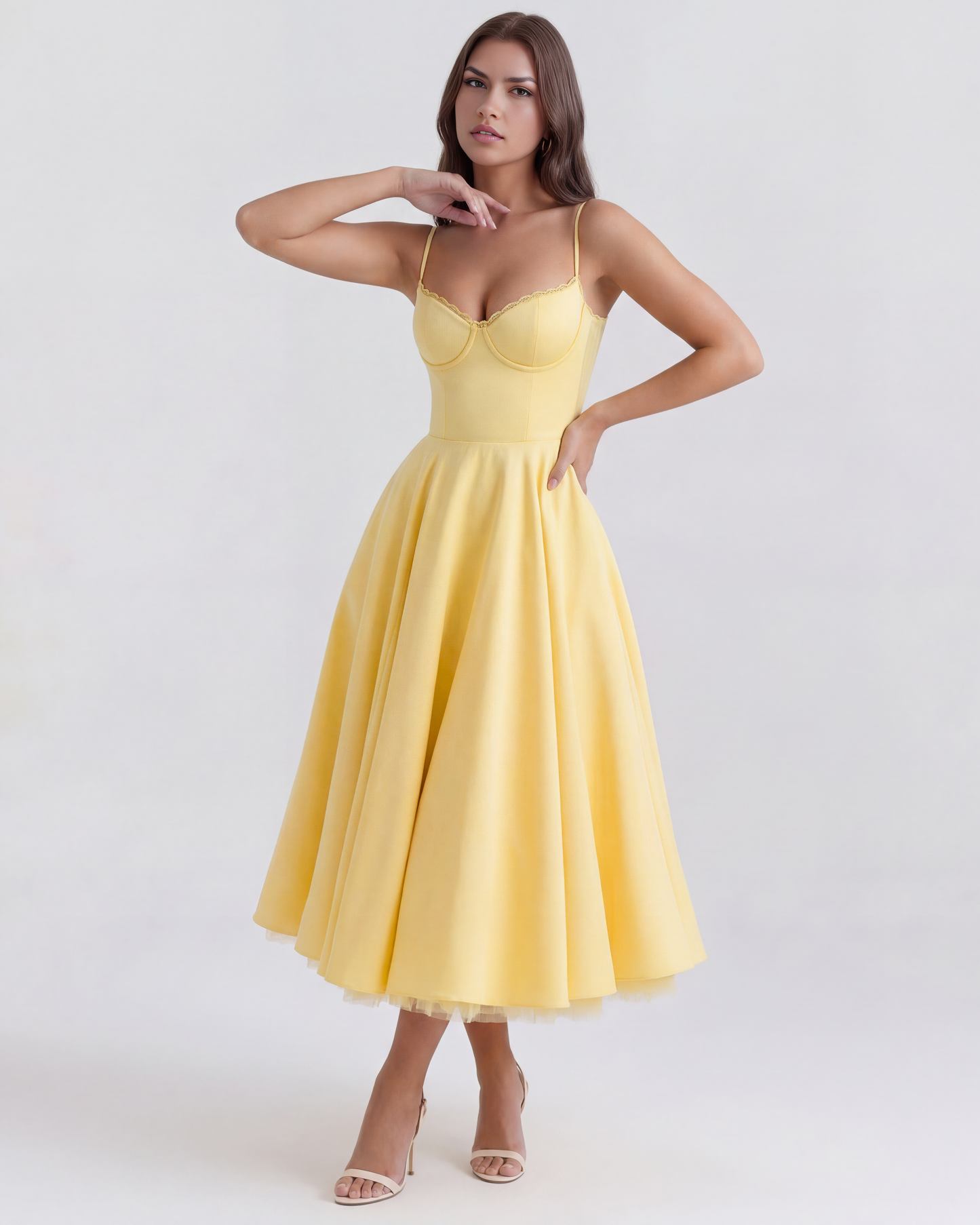 Nadine | Sweetheart Neckline Boned Tulle Midi Wedding Guest Dress