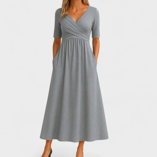 Serenya | A-Line Midi Dress with V-Neck