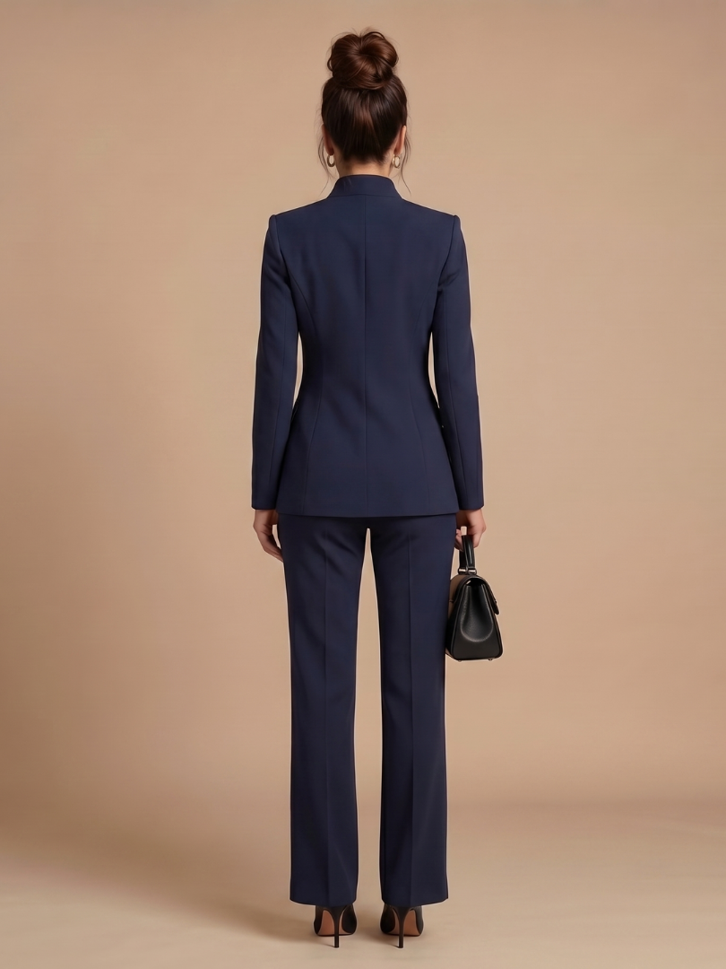 Sigrun stand-collar blazer and flared pant suit set view 15