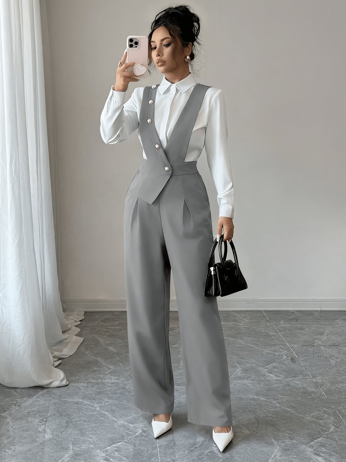 Sleeveless tailored jumpsuit, full-length view