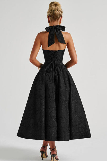 Ginevra | V-Neck Halterneck Jacquard Maxi Dress