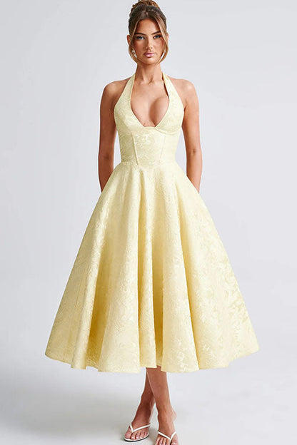 Ginevra | V-Neck Halterneck Jacquard Maxi Dress