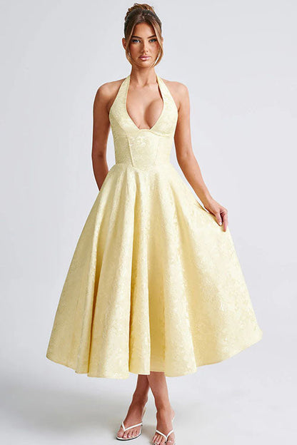 Ginevra | V-Neck Halterneck Jacquard Maxi Dress