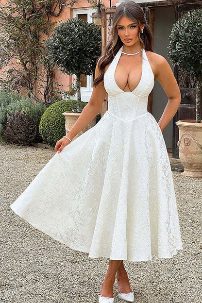 Ginevra | V-Neck Halterneck Jacquard Maxi Dress