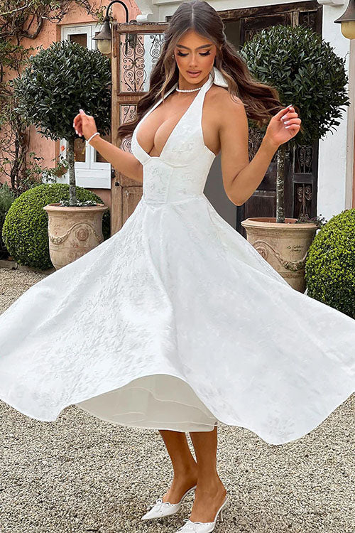 Ginevra | V-Neck Halterneck Jacquard Maxi Dress