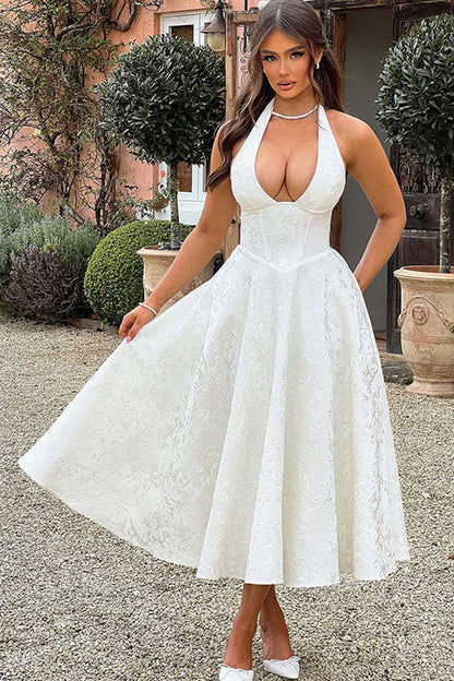 Ginevra | V-Neck Halterneck Jacquard Maxi Dress