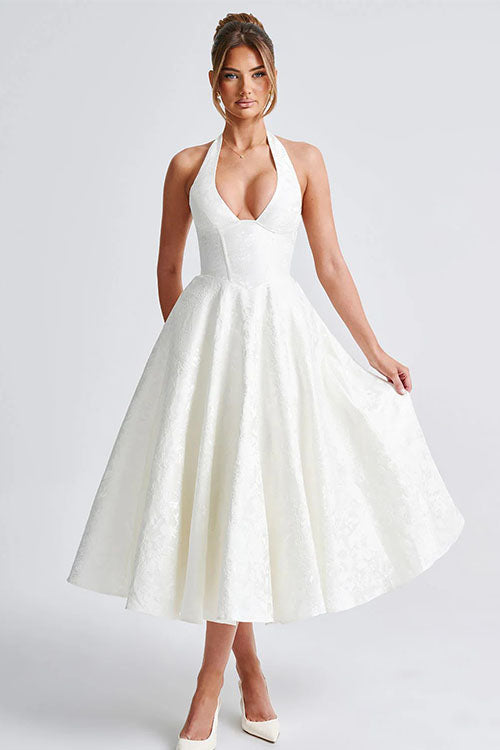 Ginevra | V-Neck Halterneck Jacquard Maxi Dress