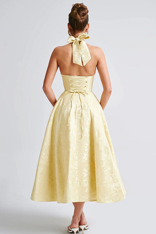 Ginevra | V-Neck Halterneck Jacquard Maxi Dress