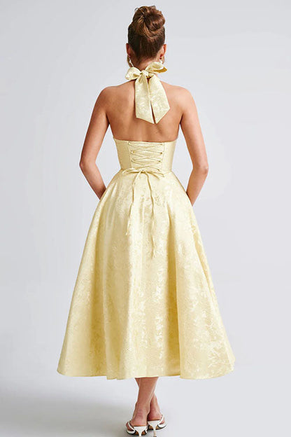 Ginevra | V-Neck Halterneck Jacquard Maxi Dress