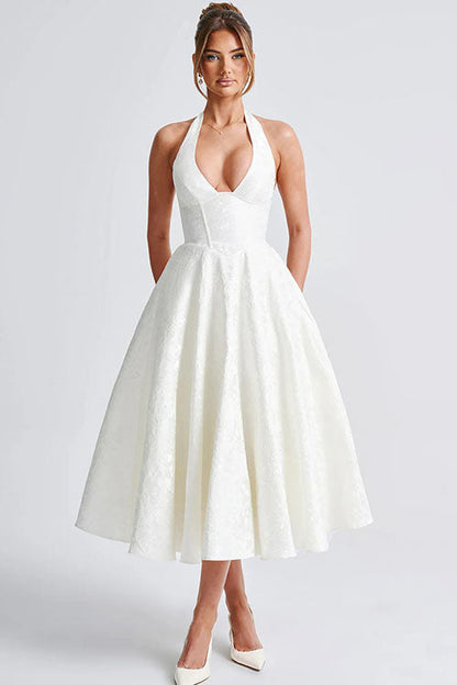 Ginevra | V-Neck Halterneck Jacquard Maxi Dress