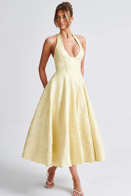 Ginevra | V-Neck Halterneck Jacquard Maxi Dress