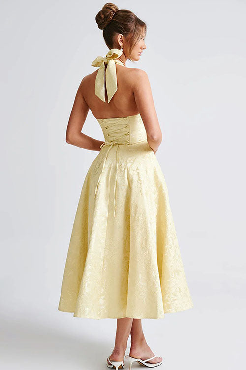 Ginevra | V-Neck Halterneck Jacquard Maxi Dress