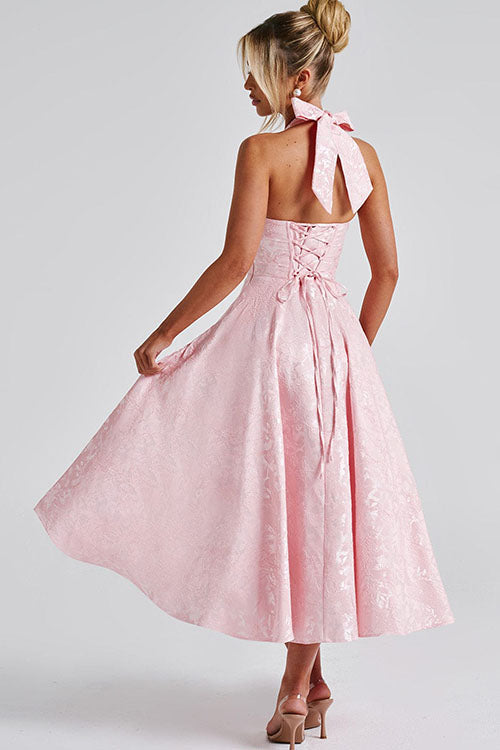 Ginevra | V-Neck Halterneck Jacquard Maxi Dress