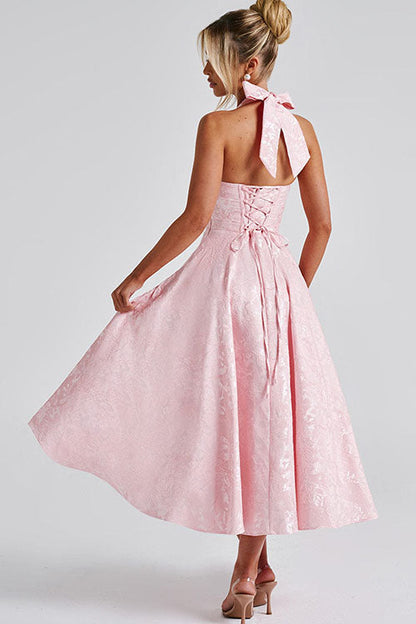 Ginevra | V-Neck Halterneck Jacquard Maxi Dress