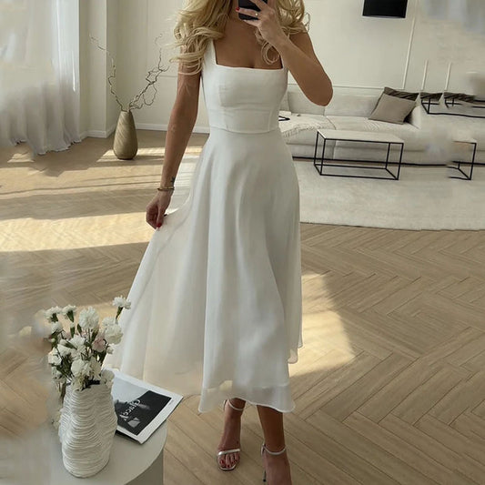 Lucetta | Square Neck Midi Wedding Guest Dress