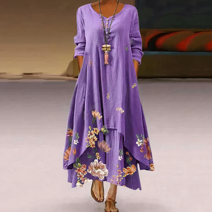 Floral long sleeve maxi dress front view