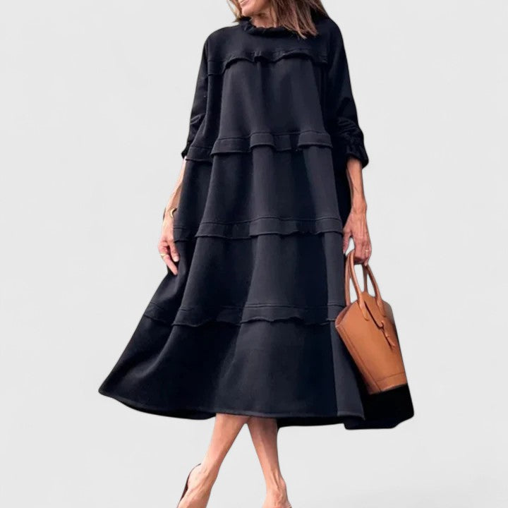 Delaney | Ruffle Midi Dress Long Sleeve