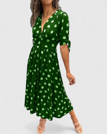 Coralie | Polka Dot Bow Sleeve Midi Dress